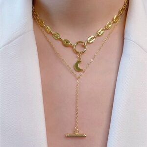 Gold Layered Necklace with Moon Pendant